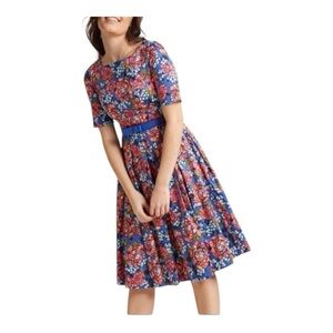 Modcloth Novelty Floral Belted Boatneck Dress Pinup Retro Blue 1X
